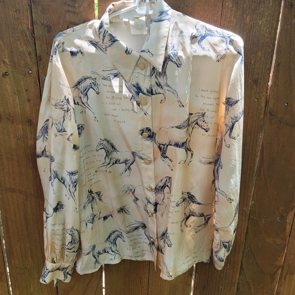 Escada Margaretha Ley vintage horse print silk blouse 38